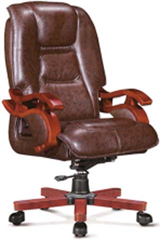 High Back Brown Leather Executive Office Chair with Wood Base EXE-WD-BRN-001