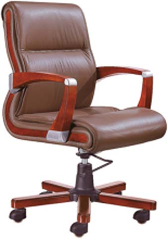 Mid-Back Brown Leather Executive Office Chair with Wood Arms and Caster Base EXEC-MB-BRN-001