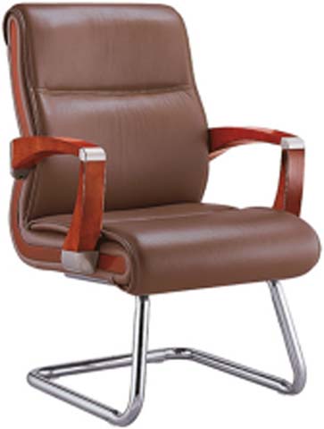 Brown Leather Cantilever Executive Guest Chair with Wood Armrests CG-BRW-01
