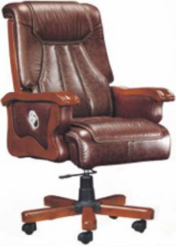 High Back Brown Leather Executive Office Chair with Solid Wood Armrests EXEC-BR-WD-001