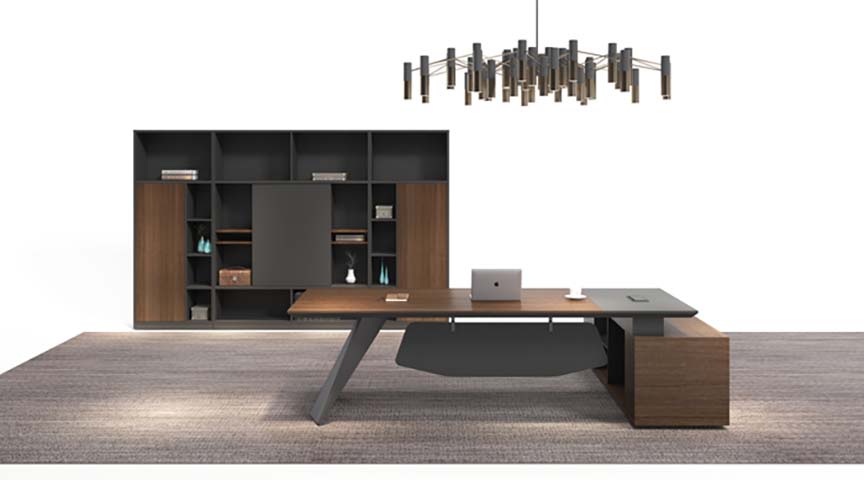 Two-Tone Walnut and Dark Grey L-Shaped Executive Desk EXD-L2600-WDG