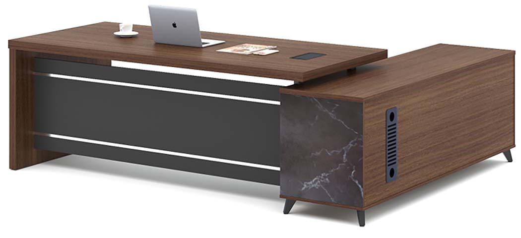 L-shaped Executive Office Desk with Attached Side Storage Cabinet EXE-L-2200-WAL
