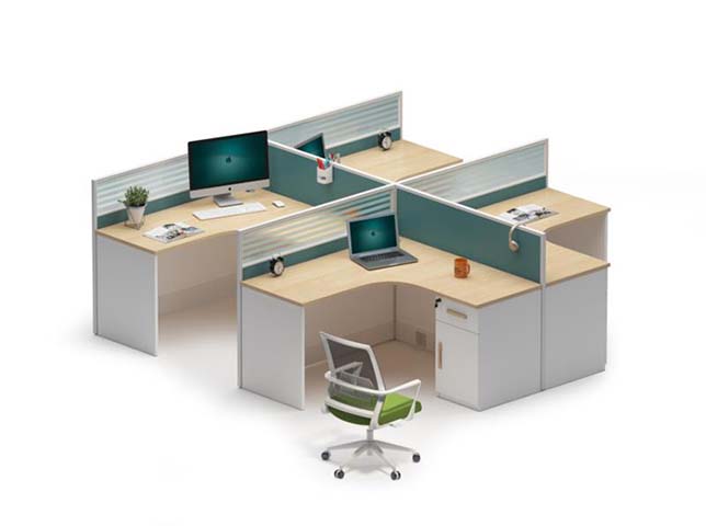 4-Person Cross-Layout L-Shaped Cubicle Workstation Cluster WS-X4-1400L-FT