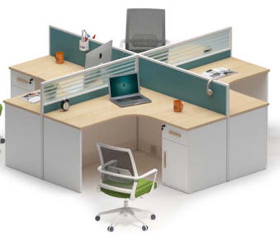 Cross-Shaped 4-Person Office Cubicle Workstation with L-Shaped Desks and Under-Desk Storage WS-CR4-L02
