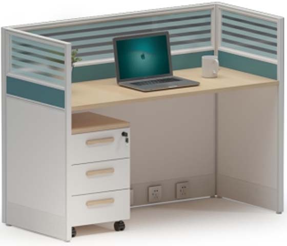 Single-Person L-Shaped Office Cubicle Workstation with Mobile Pedestal CUB-L1600-MP3-PWR