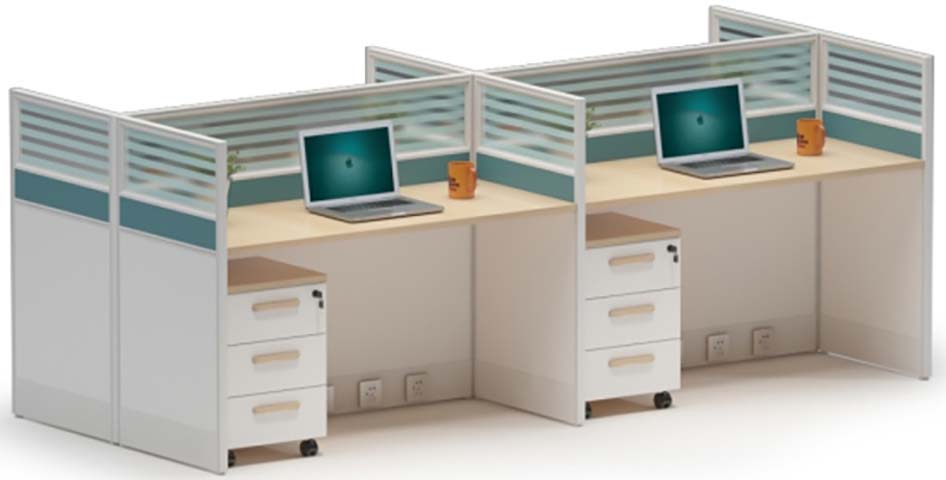 2-Person Cross-Shaped Modular Office Cubicle Workstation with Mobile Pedestals CUB-2P-CROSS-1500