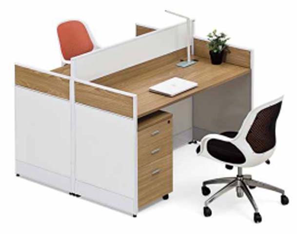 2-Person Modular Office Cubicle Workstation with Mobile Pedestals CW-OAK-WH-2P-24060