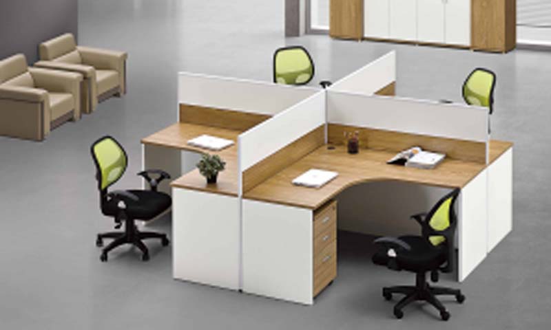 4-Person Cross-Shaped L-Desk Office Cubicle Workstation with Partitions and Drawers WS-CR4-L2T-WO