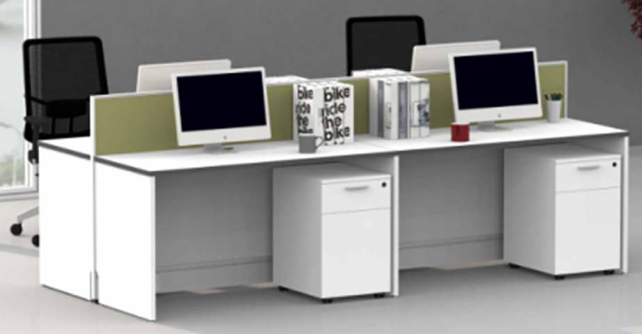 4-Person Face-to-Face Low-Divider Office Workstation Cluster with Mobile Pedestals WS-4P-2X2-LD-WG