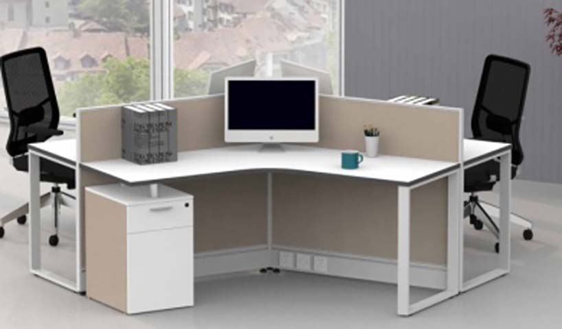 L-Shaped Partitioned Open-Plan Office Workstation Desk LWS-1500-WHT-PART