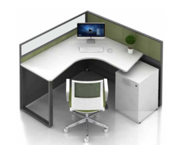 Single-Person Curved Corner Office Cubicle Workstation with Mobile Pedestal CRN-CUB-1P-CRV-1650