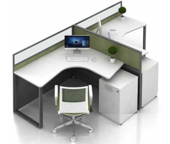 2-Person 120-Degree Curved Corner Office Cubicle Workstation with Mobile Pedestals CW-2P-120D-WS