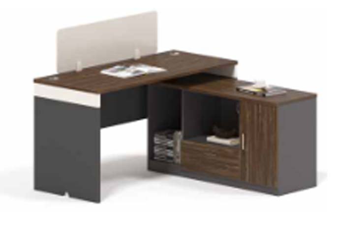 L-Shaped Walnut-Gray Executive Office Desk with Integrated Side Storage and Modesty Panel EXEC-L-WG-2000