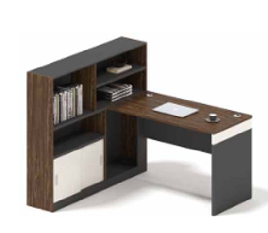 Two-Tone L-Shaped Office Desk with Integrated Bookshelf Hutch LSH-DESK-160120-WN
