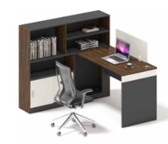 Modern L-Shaped Executive Office Desk with Integrated Side Bookshelf Storage and Desktop Privacy Divider LSH-EXE-BOOK-2000