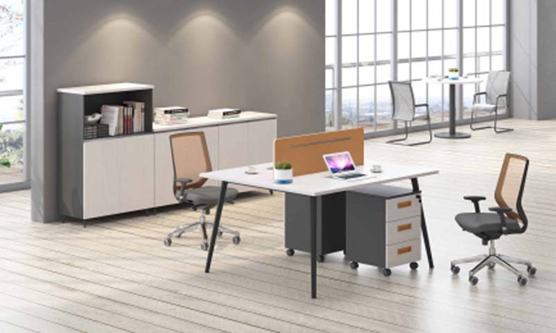 2-Person Face-to-Face Office Workstation Desk with Central Divider and Mobile 3-Drawer Pedestals OFWS-2P-FTF-WB-001