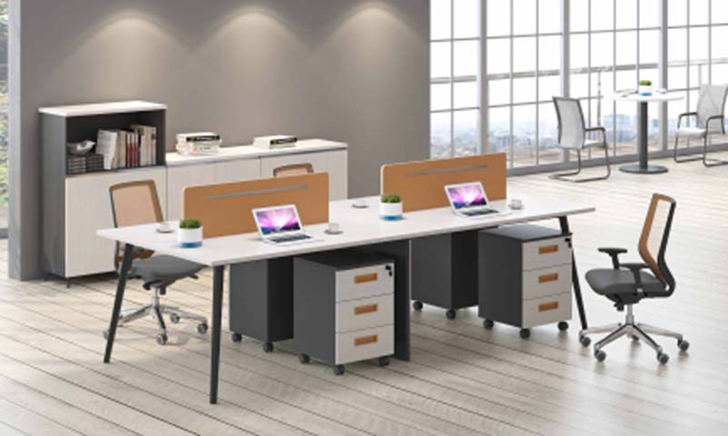 4-Person Open Office Workstation Set with Dividers and Mobile Pedestals WS-4P-MBLK-01