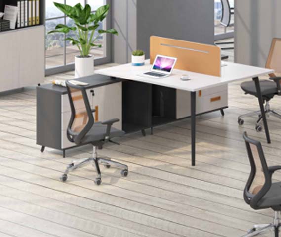 Double-Sided 2-Person Office Workstation with Central Partition and Side Storage Pedestal WS-2P-2400-STG