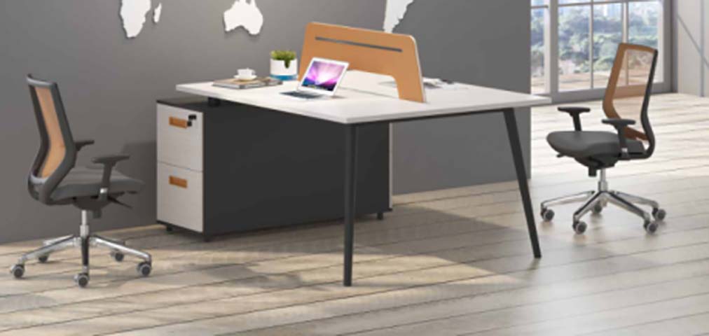 2-Person Face-to-Face Office Workstation with Central Divider and 2-Drawer Mobile Pedestal WS-F2F-1800-WHT-ORG