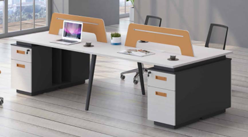 4-Person Back-to-Back Office Workstation Desk with Orange Privacy Dividers and Lockable Two-Drawer Pedestals OFW-BB4-OR-2P2800