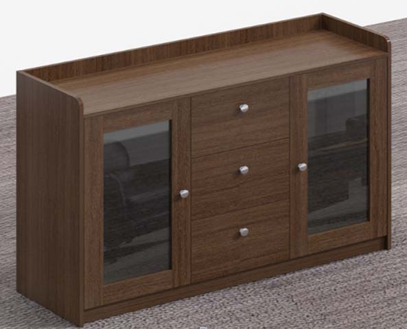 Walnut Wood Grain Sideboard with Glass Doors and Drawers SB-WG-2G3D-1200
