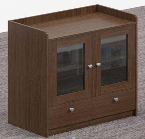 Walnut-Finish 2-Glass Door 2-Drawer Wall-Mount Storage Cabinet WMC-2GD2D-600