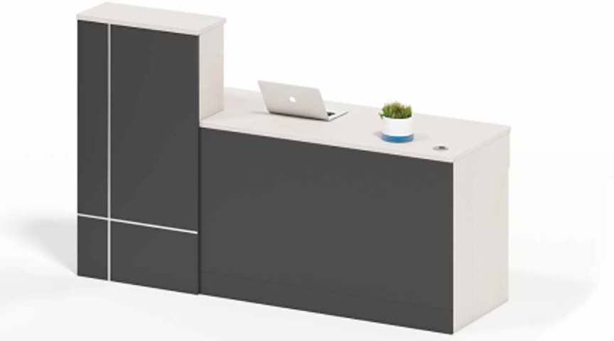 Modern Asymmetric L-Shaped Two-Tone Office Reception Desk with Integrated Tall Side Storage REC-L2200-WG-01