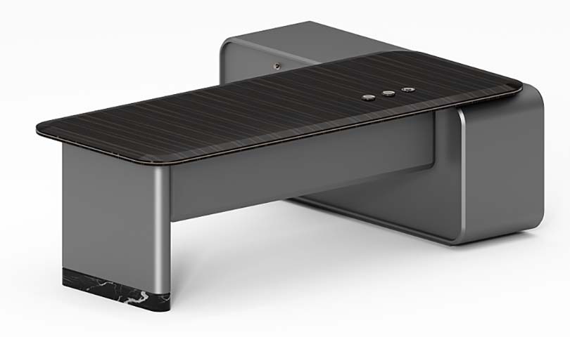 Height-Adjustable Monitor Stand Riser with Dark Wood Top and Matte Grey Frame MSR-DWGM-01