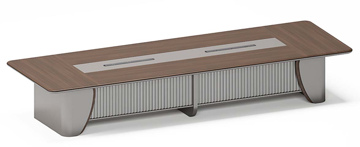 Walnut Veneer Rectangular Conference Table with Fluted Modesty Panel and Integrated Power Management CONF-3600-12P-WAL-FLUT