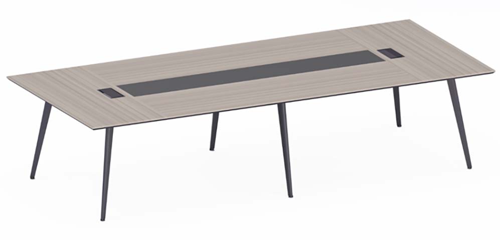 10-Person Light Woodgrain Rectangular Conference Table with Central Cable Management CONF-RECT-LWOOD-3000-SPLAY