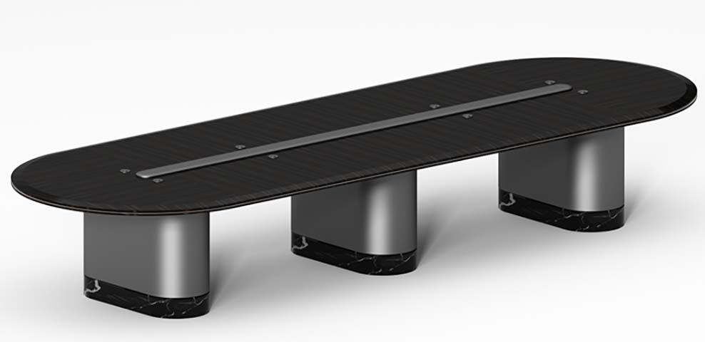 Pill-shaped 8-seat luxury conference table with central cable management CT-PIL-3200-BLK-MAR