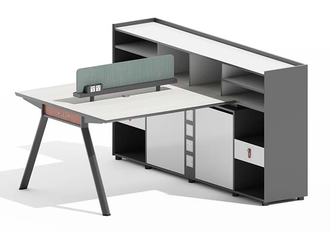 Two-Person Office Workstation Desk with Privacy Divider and Attached Storage Hutch WP-2P-2400H750