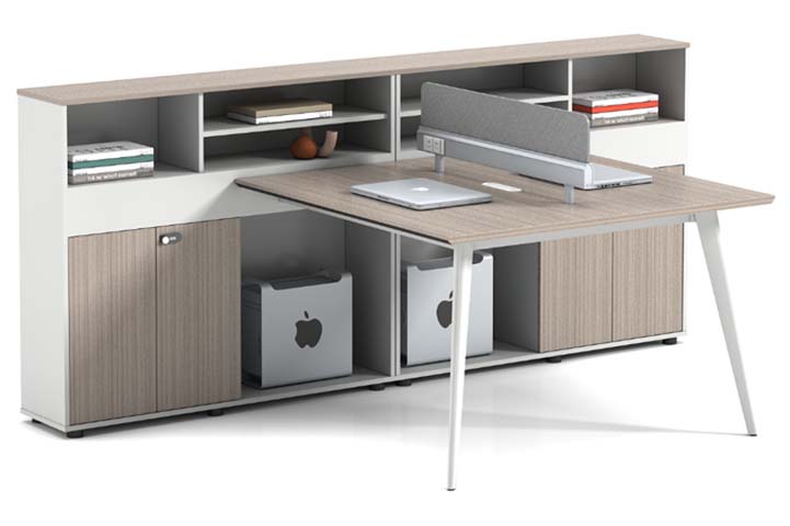 Two-Person Office Workstation with Integrated Storage and Privacy Screen WS-2P-INT-2800