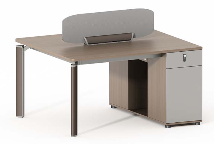 L-Shaped Single Office Workstation Desk with Curved Privacy Screen and Lockable Storage Pedestal LWS-CRV-1420