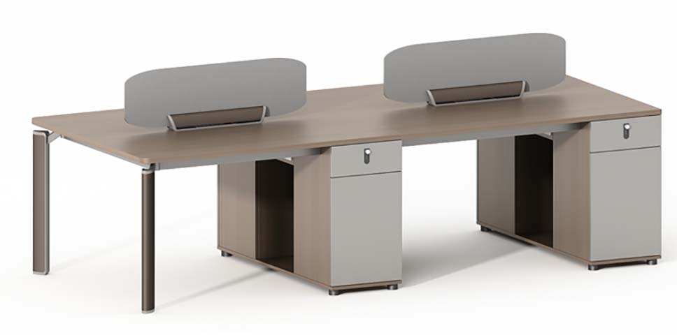 2-Person Side-by-Side Office Workstation with Privacy Screens and Lockable Pedestals WS-2P-CURVDIV-TAUPE-2400