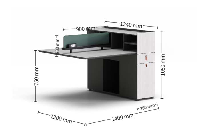 L-Shaped Open-Plan Office Staff Workstation Desk with Side Storage and Privacy Divider WS-L1400-ST25