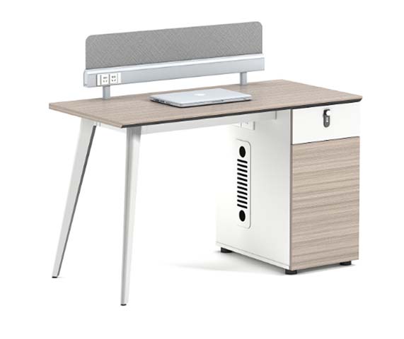 Single-Person Open-Plan Office Workstation Desk with Rear Screen, Integrated Power and Fixed Lockable Pedestal WS-1P-SCRN-LKPD-16080