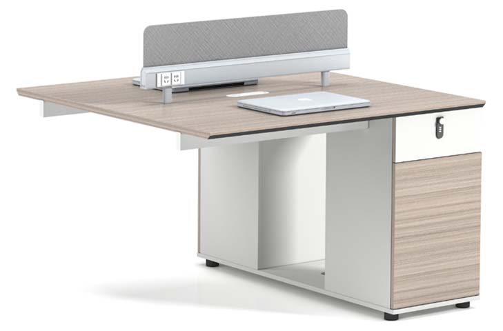 Fixed Height Single-Person Office Workstation Desk with Fabric Privacy Divider and Locking Pedestal WS-FX-1200S-PRV-PED-PWR