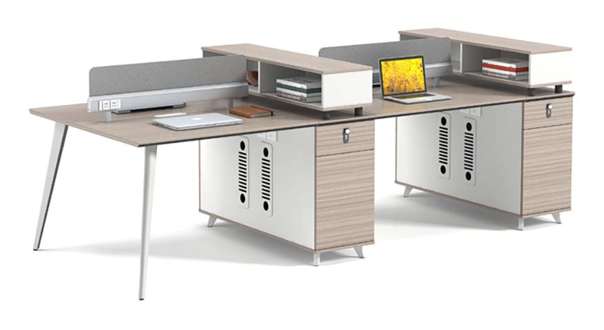 4-Person Back-to-Back Bench Office Workstation with Central Storage and Privacy Dividers BWS-B2B4-3070