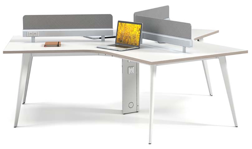 3-Person 120-Degree Cluster Office Workstation with Fabric Dividers and Integrated Power CW-3P-120D-WHT-FAB-PWR