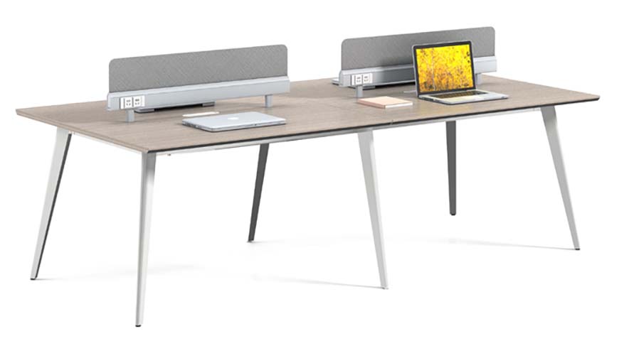 4-Person Open Office Workstation with Desk Dividers and Integrated Power Outlets WS-BP2400-4P
