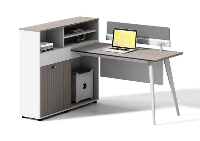L-Shaped Single-Person Office Workstation with Attached Storage Cabinet WS-L1500-FLT-SCR