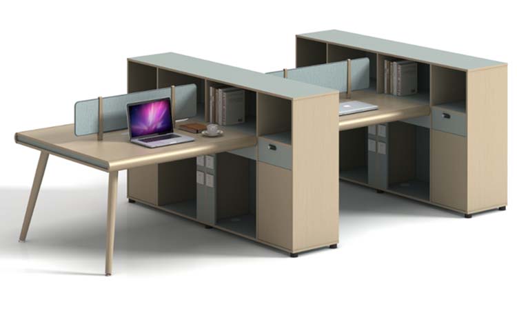 4-Person Back-to-Back Modular Office Workstation with Central Integrated Storage WS-4P-LWG-2814