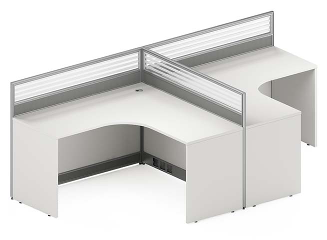 2-Person Back-to-Back Corner L-Shaped Cubicle Workstation with Frosted Dividers WS-2P-CR-L-300H