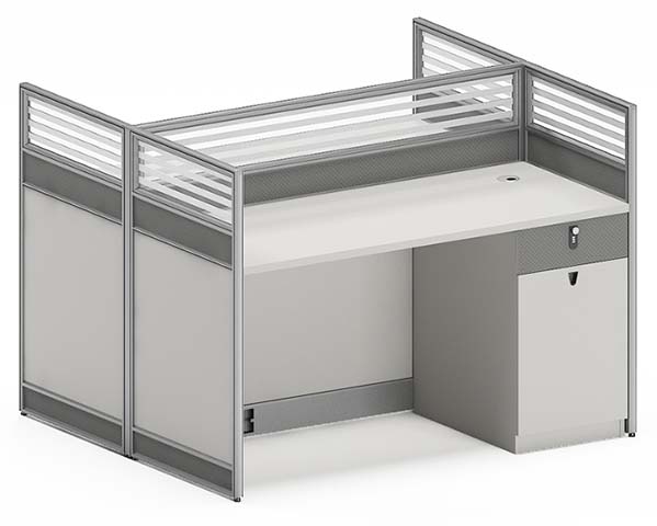 Single-Seat L-Shaped Modular Office Cubicle Workstation with Louvered Privacy Partitions and Integrated Locking Storage Pedestal CUB-L1-LOU-1200