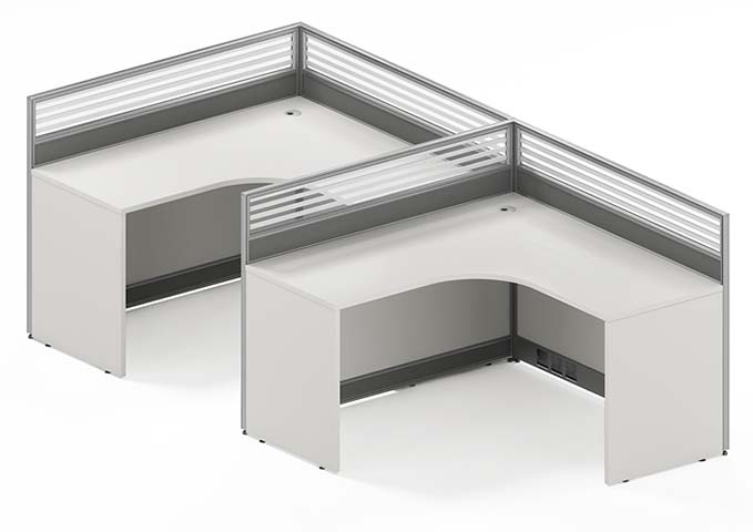 Two-Person Curved L-Shaped Office Cubicle Workstation with Slatted Dividers WS-L2-SLD-1412