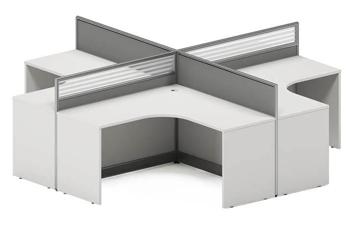 4-Person Cross Cluster Cubicle Workstation with Curved L-Shaped Desks and Privacy Dividers CW-4C-CURV-2830