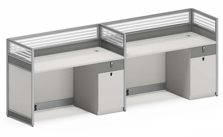 Double-Seat Modular Office Cubicle Workstation with Integrated Storage Pedestals WS-2P-LIN-240612