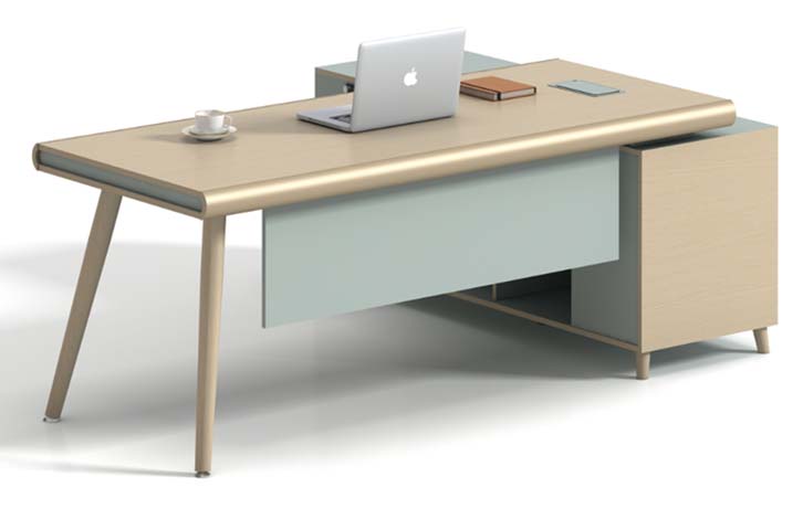 Two-Tone L-Shaped Executive Office Desk with Metallic Rolled Edge and Side Storage EXD-L1875-MRE