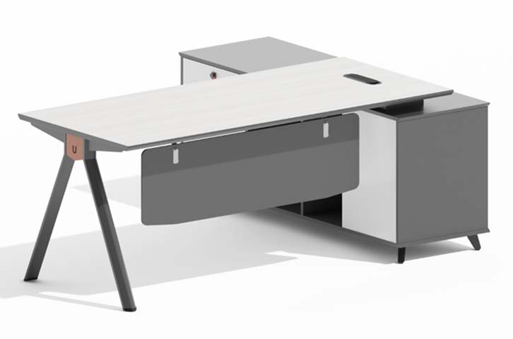 Modern L-Shaped Fixed-Height Executive Office Desk with Side Storage Pedestal EXEC-L2000-750-GW